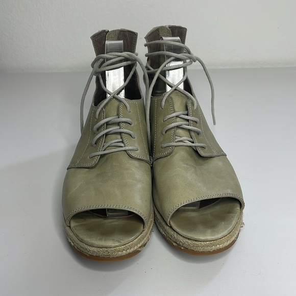 LD Tuttle Green Leather Open Toe Lace Up Back Zip Espadrilles Size 39 US 8 - Picture 3 of 8